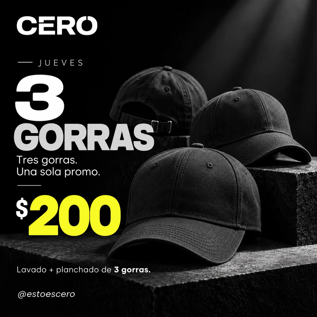 Promoción jueves limpieza de tres gorras