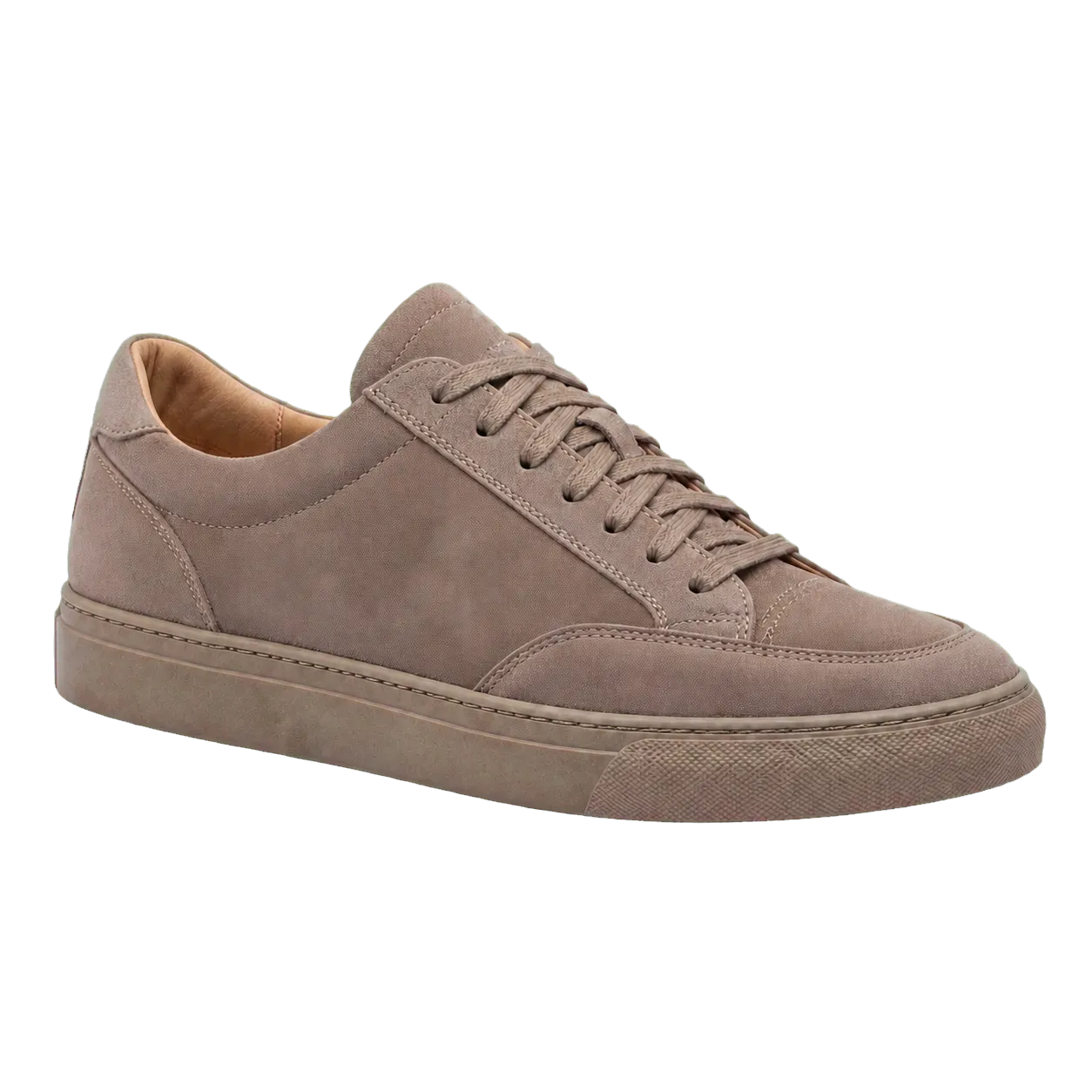 Tenis taupe de gamuza con textura apagada antes de una demostración de CERO TEXTURE